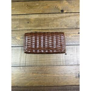 Fossil Woven Bifold Wallet Natural Brown Leather Snap Slim